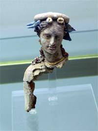 Hellenistic head of a woman from the cemetery of ancient Kydonia in the Archaeological Museum of Chania.