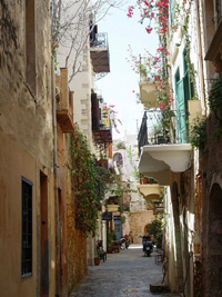 Traditional street in the old town of Chania